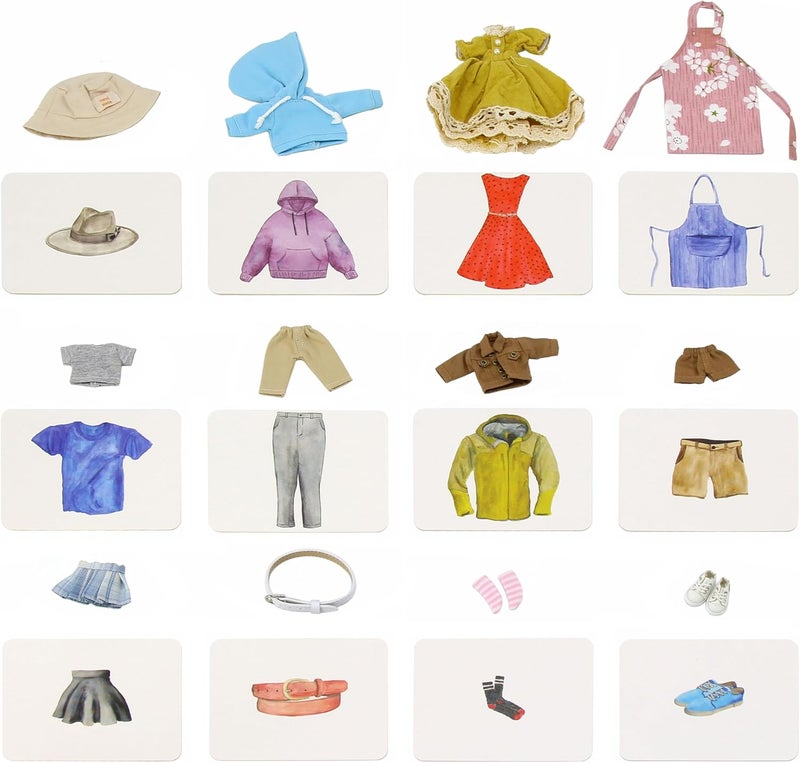 KIDDISON Montessori Language Materials Objects with Similar Cards 12pcs Mini Clothing Replicas with Cards  - Image 1