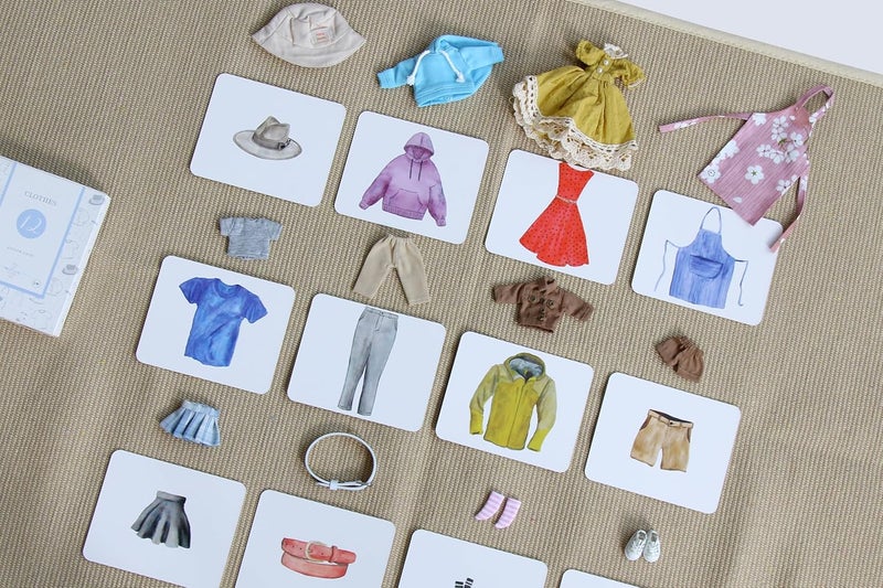KIDDISON Montessori Language Materials Objects with Similar Cards 12pcs Mini Clothing Replicas with Cards  - Image 2