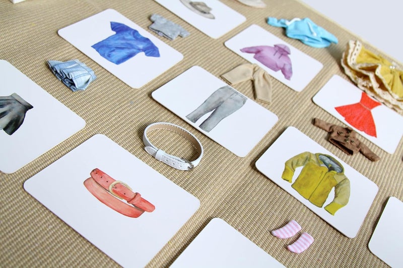 KIDDISON Montessori Language Materials Objects with Similar Cards 12pcs Mini Clothing Replicas with Cards  - Image 4