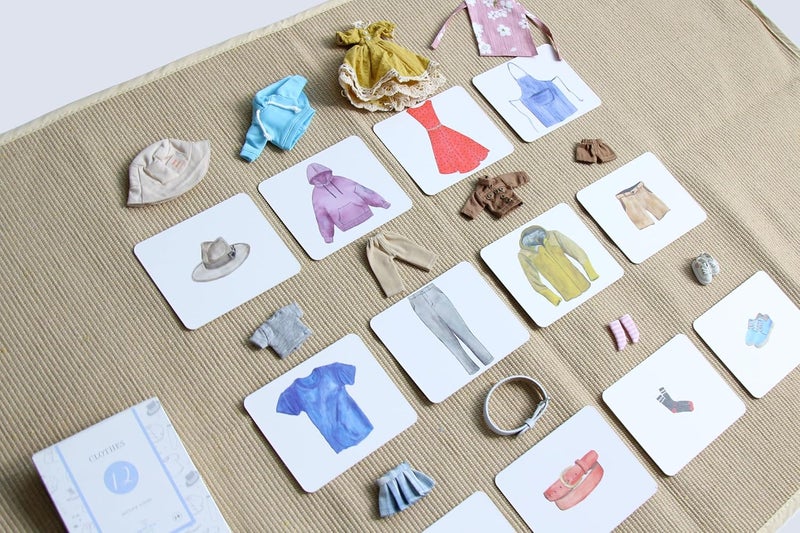 KIDDISON Montessori Language Materials Objects with Similar Cards 12pcs Mini Clothing Replicas with Cards  - Image 3