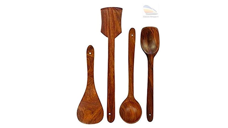 ITOS365 Handmade Wooden NonStick Serving and Cooking Spoon Kitchen Tools Utensil Set of 4 - Image 2