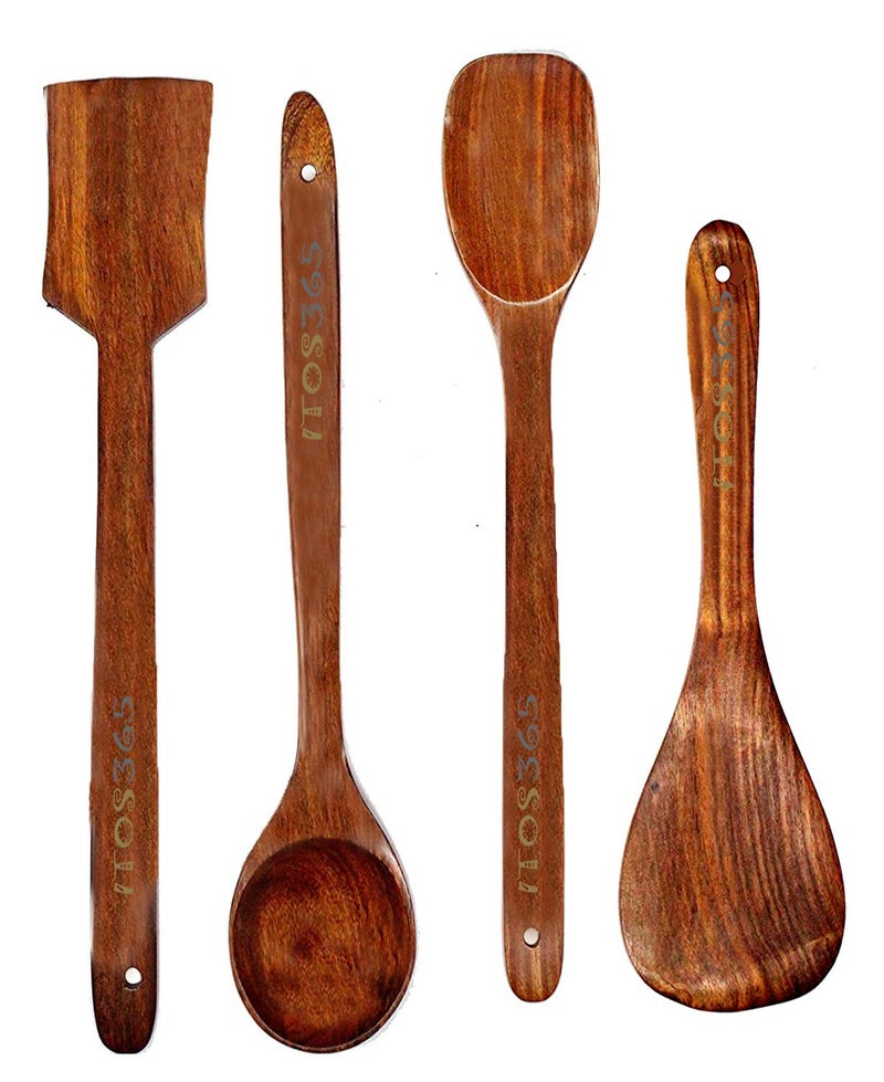 ITOS365 Handmade Wooden NonStick Serving and Cooking Spoon Kitchen Tools Utensil Set of 4 - Image 1