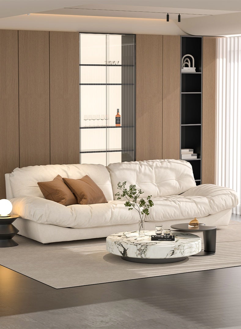 Zeno 70-inch Flannel Cloud-style Deep-seat Living Room Sofa, Small-space Modern Casual Sofa, Solid Wood Frame Comfortable Large 3-to-4-seater Sofa, Suitable for Cream-style Home Decoration - Image 1