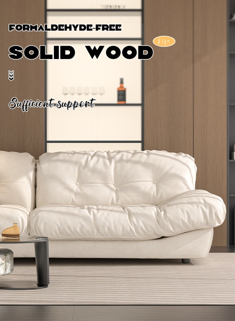 Zeno 70-inch Flannel Cloud-style Deep-seat Living Room Sofa, Small-space Modern Casual Sofa, Solid Wood Frame Comfortable Large 3-to-4-seater Sofa, Suitable for Cream-style Home Decoration - Image 2