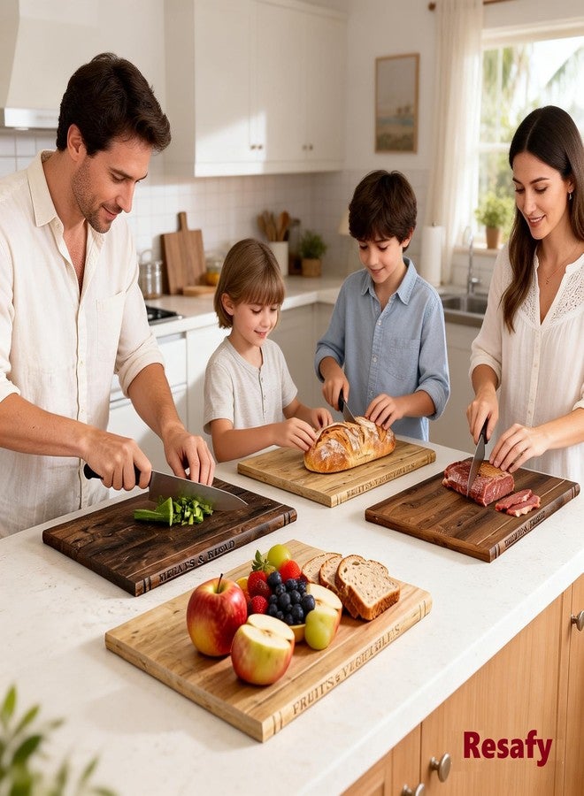 Resafy Book Cutting Board Set of 3,Acacia Wooden Decorative and Functional Cutting Boards with Wooden Stand Library,Fruits, Vegetables, Meat, Fish, Cheese and Bread | Statement Piece for Countertop - Image 3