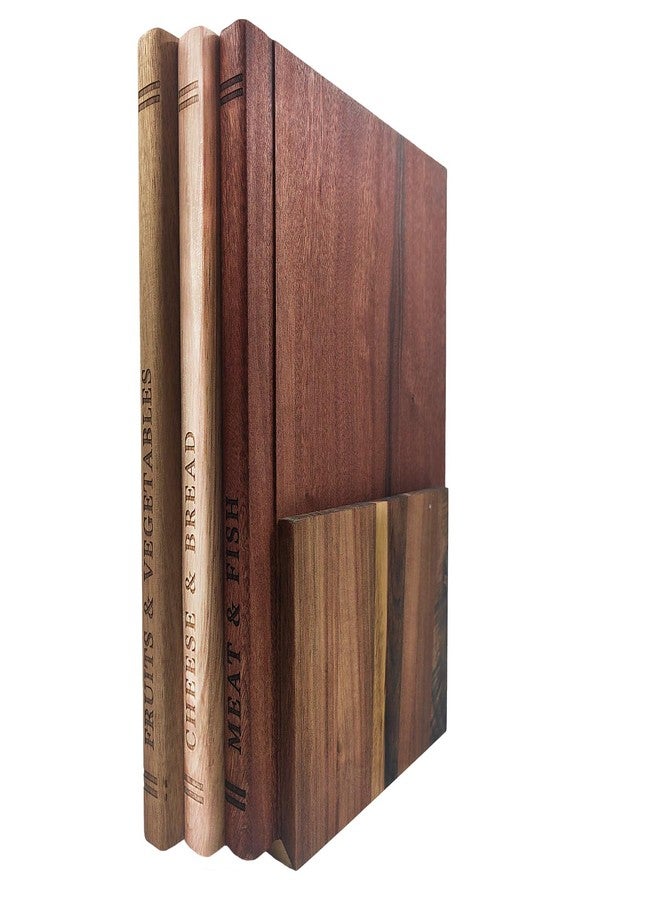 Resafy Book Cutting Board Set of 3,Acacia Wooden Decorative and Functional Cutting Boards with Wooden Stand Library,Fruits, Vegetables, Meat, Fish, Cheese and Bread | Statement Piece for Countertop - Image 2