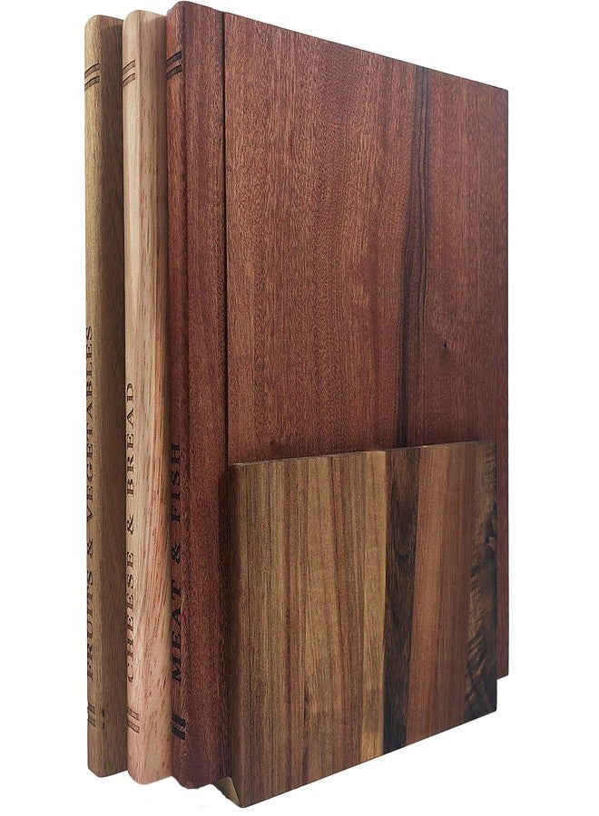 Resafy Book Cutting Board Set of 3,Acacia Wooden Decorative and Functional Cutting Boards with Wooden Stand Library,Fruits, Vegetables, Meat, Fish, Cheese and Bread | Statement Piece for Countertop - Image 1