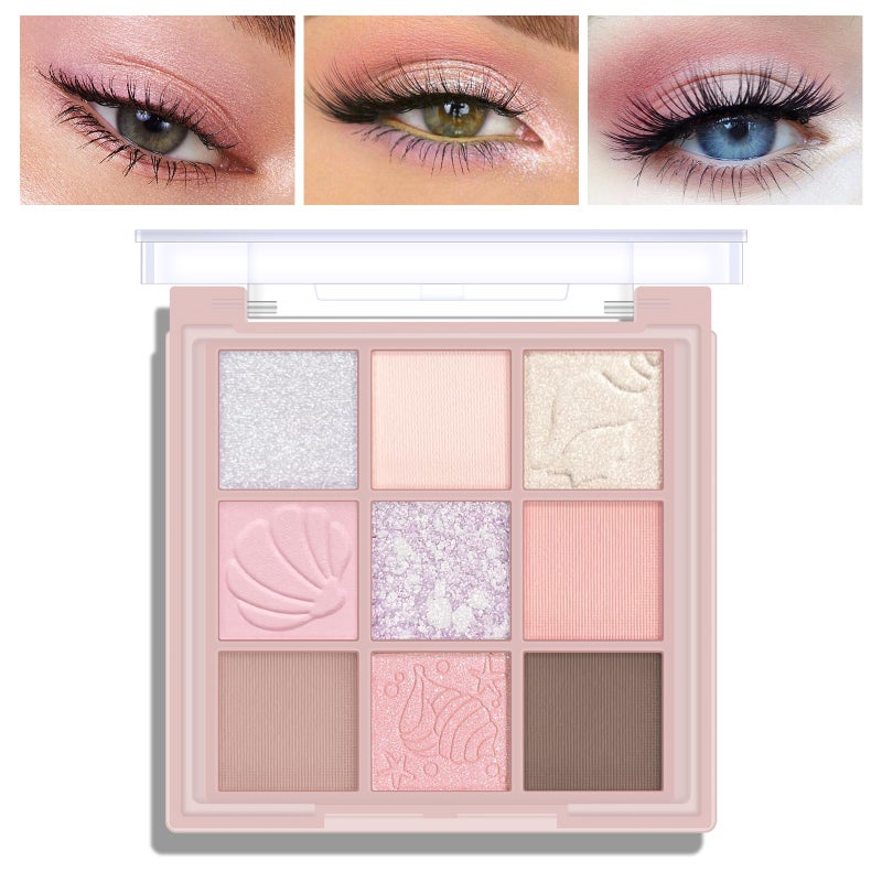 KYDA 9 Colors Warm Tone Eyeshadow Palette, Matte Light Purple Pink High Pigment Blendable Shades, Sparkling Powder Eyeshadow, Glitter Shimmer Eye Shadow, Daily Bright Eyes Makeup Palette - Image 1