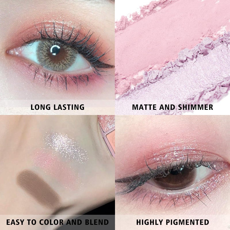 KYDA 9 Colors Warm Tone Eyeshadow Palette, Matte Light Purple Pink High Pigment Blendable Shades, Sparkling Powder Eyeshadow, Glitter Shimmer Eye Shadow, Daily Bright Eyes Makeup Palette - Image 5