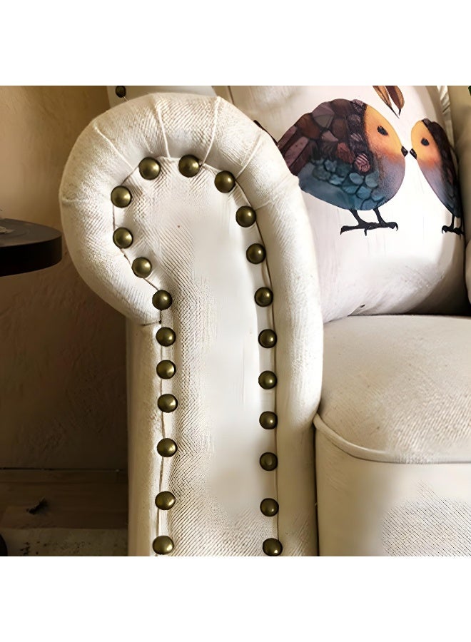 Comfynest أريكة مريحة من القطن والكتان بتصميم منتصف القرن تتسع لـ 3 أشخاص مع حواف مزخرفة 210X80X93 سم باللون الأبيض الفاتح - Image 4