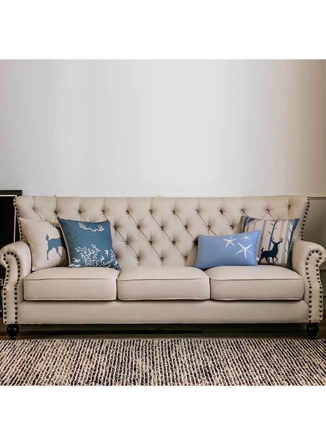 Comfynest أريكة مريحة من القطن والكتان بتصميم منتصف القرن تتسع لـ 3 أشخاص مع حواف مزخرفة 210X80X93 سم باللون الأبيض الفاتح - Image 1