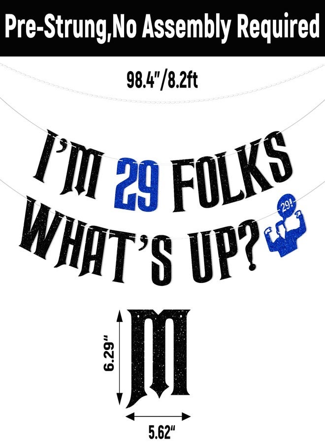Ramciyo I'm 29 Folks, What's Up? Banner - 29 Folks What’s Up Funny Birthday Party Decorations Happy 29th Birthday Party Supply Black Glitter - Image 2