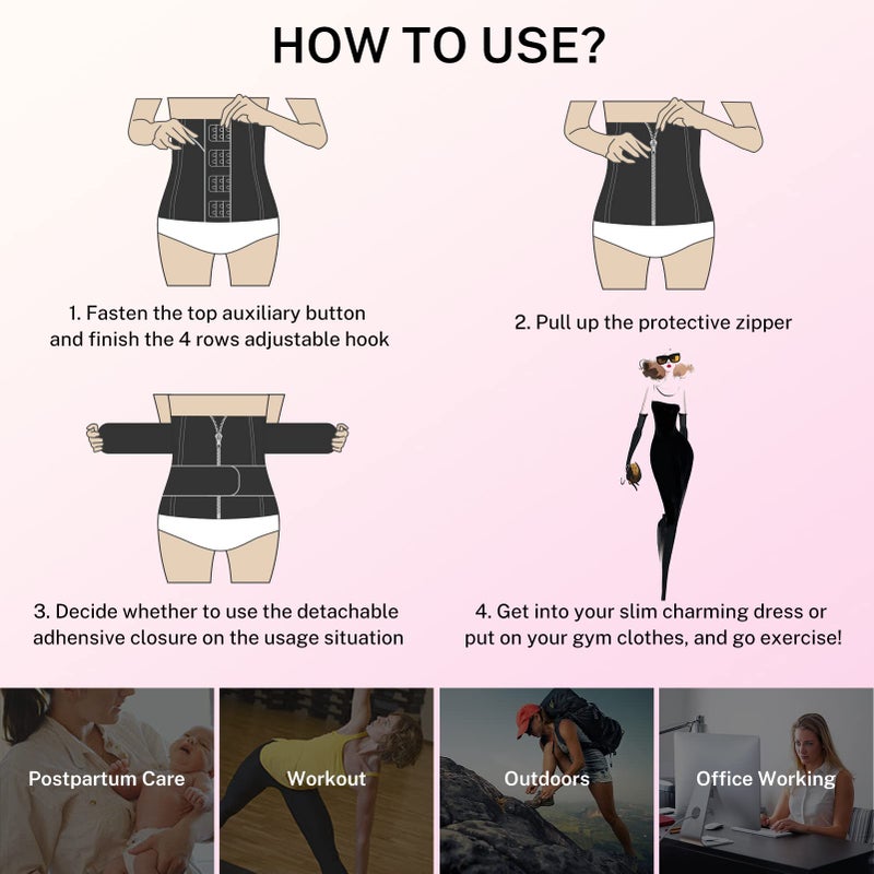 GainKee Waist Trainer for Women Zip Trimmer Belts Detachable Two Belts Corset Body Shaper with Zipper 9 Steel Bones - Image 5