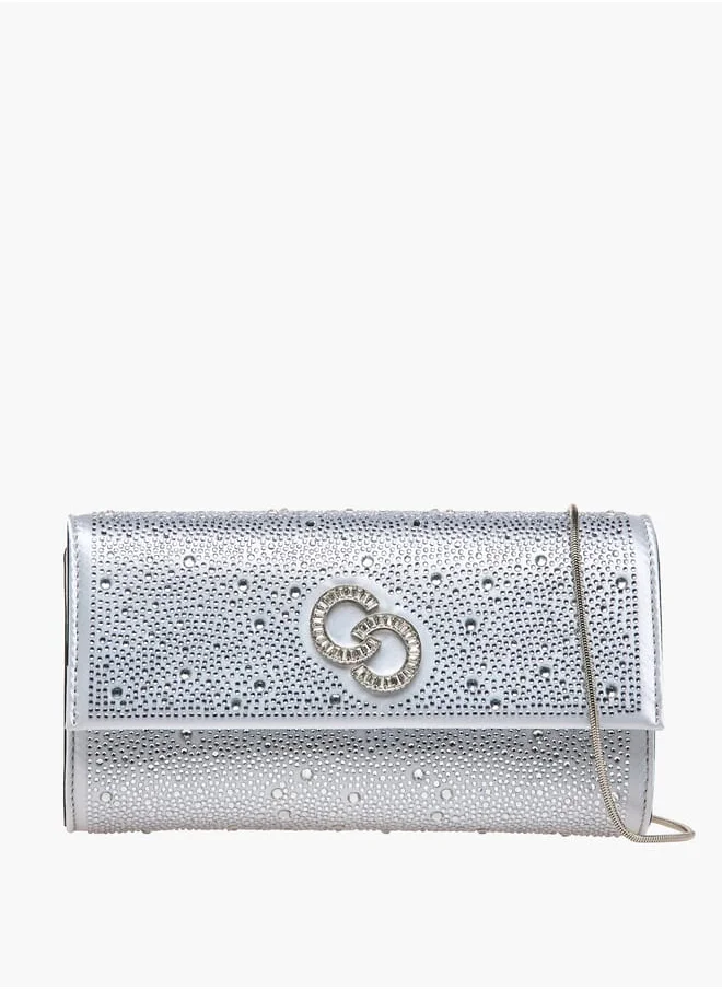 سيليست Women Embellished Crossbody Bag with Chain Strap and Magnetic Button Closure