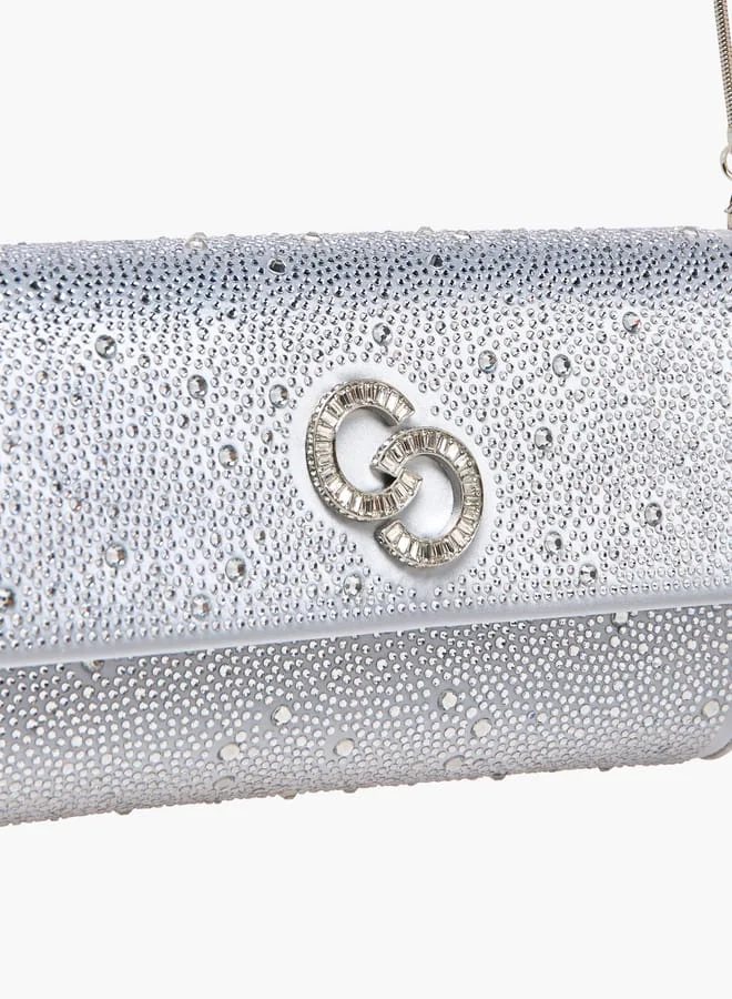 سيليست Women Embellished Crossbody Bag with Chain Strap and Magnetic Button Closure