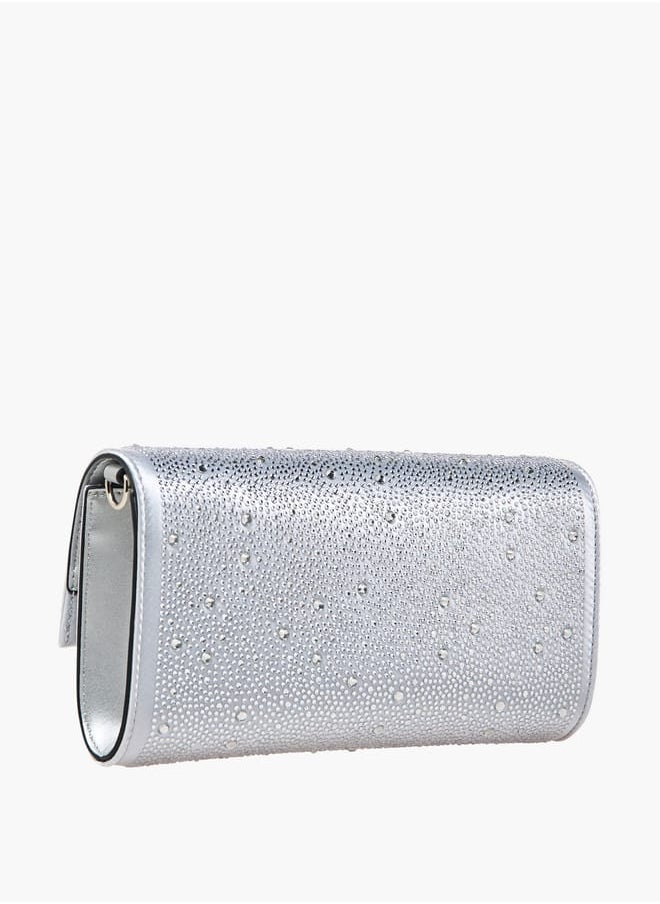 Celeste Women Embellished Crossbody Bag with Chain Strap and Magnetic Button Closure  - Image 3