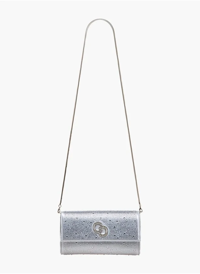 سيليست Women Embellished Crossbody Bag with Chain Strap and Magnetic Button Closure