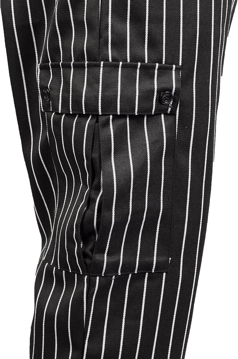 KNG Chalk Stripe Baggy Cargo Chef Pants for Men and Women – Drawstring Waist - Image 1