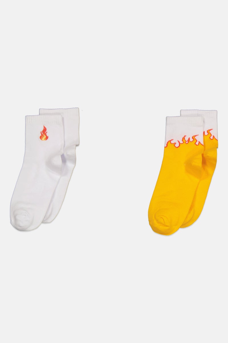 Don't Call Me Jennyfer Women 2 Pair Embroidered Crew Socks, White Combo  - Image 1