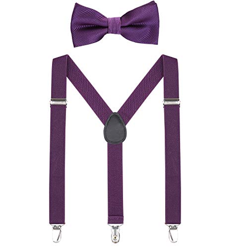 WELROG Kids Suspender Bow Tie Sets - Adjustable Braces With Bowtie Gift Idea for Boys and Girls (Dark purple) - Image 1