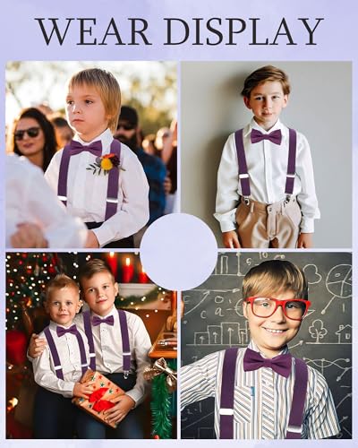 WELROG Kids Suspender Bow Tie Sets - Adjustable Braces With Bowtie Gift Idea for Boys and Girls (Dark purple) - Image 2