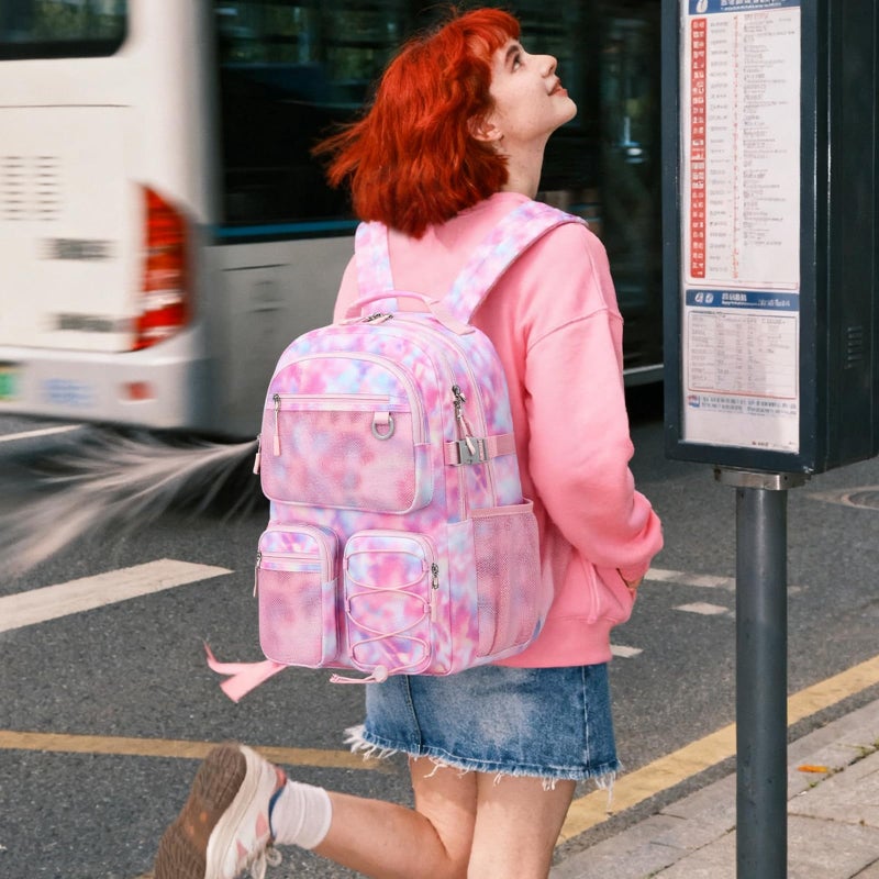 Lohol Multi-Pocket Backpack for Travel College, Heavy Duty Big Bookbag with 15.6 inch Laptop Compartment (Pink Galaxy - Image 2