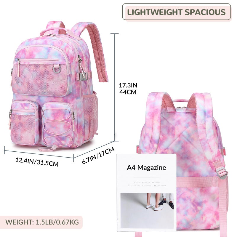 Lohol Multi-Pocket Backpack for Travel College, Heavy Duty Big Bookbag with 15.6 inch Laptop Compartment (Pink Galaxy - Image 3