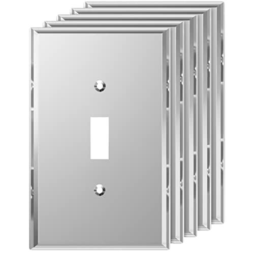 LIDER Reflective Toggle Switch Wall Plate Mirrored Light Switch Cover Plexiglass Cover Plate Oversized 1Gang 525 x 344 LWP11OASV5P Acrylic Mirror Glass Silver 5Pack - Image 1