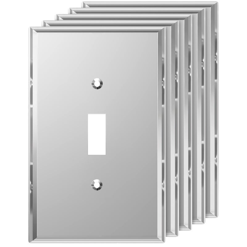 LIDER Reflective Toggle Switch Wall Plate Mirrored Light Switch Cover Plexiglass Cover Plate Oversized 1Gang 525 x 344 LWP11OASV5P Acrylic Mirror Glass Silver 5Pack - Image 2