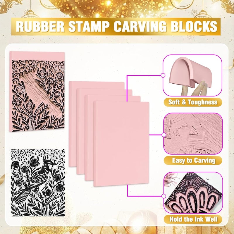 WAYCOM 18 Pcs Rubber Stamp Making Kit, Linoleum Cutter Set, Craft Ink Pad, Hobby Knife, Pencil for DIY Stamp Carving Craft - Image 4