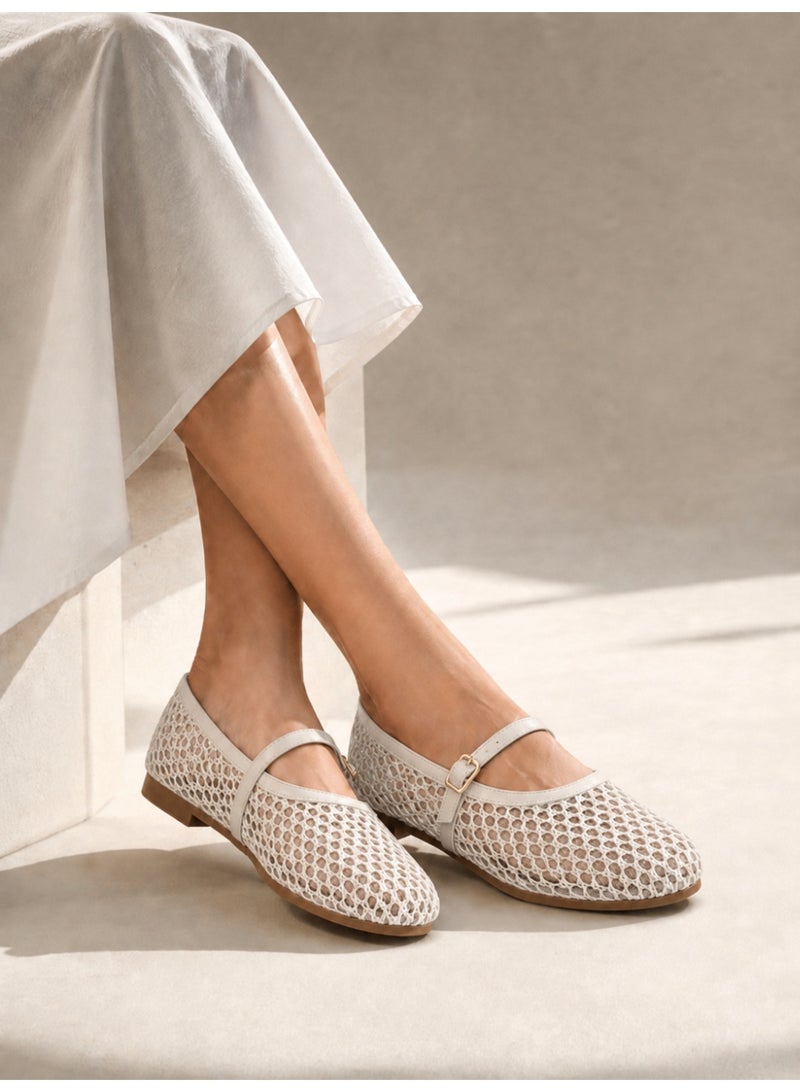 LIFESTYLISH Ballerina flat Leather mesh BF-812 - Beige - Image 4