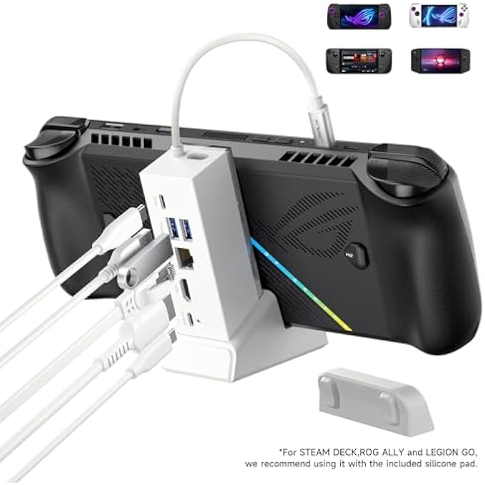 rayihni DOCKING STATION COMPATIBLE WITH ROG ALLY X/ROG ALLY/STEAM DECK/LEGION GO, 6-IN-1 ROG ALLY X DOCK WITH HDMI 4K@120HZ, GIGABIT ETHERNET, DUAL USB & USB-C 3.2 GEN 1, 100W PD CHARGING -HB0609 WHITE - Image 2