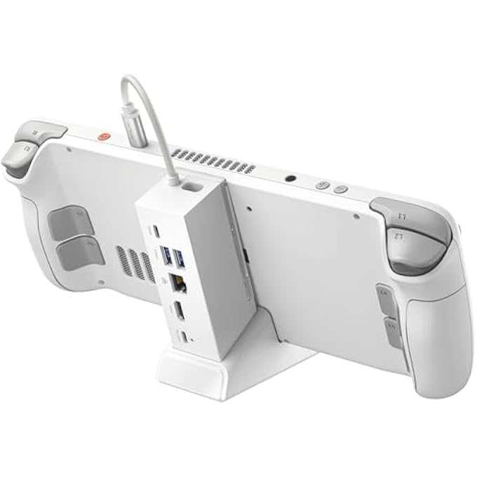 rayihni DOCKING STATION COMPATIBLE WITH ROG ALLY X/ROG ALLY/STEAM DECK/LEGION GO, 6-IN-1 ROG ALLY X DOCK WITH HDMI 4K@120HZ, GIGABIT ETHERNET, DUAL USB & USB-C 3.2 GEN 1, 100W PD CHARGING -HB0609 WHITE - Image 1