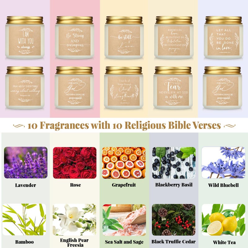 Lewtemi 10 Jars Christian Religious Candles Gifts Bulk Catholic Prayer Scented Candle 3.5 oz Faith Bible Verses Valentines Day Gifts for Church Women Men Employee Coworker(White,Classic) - Image 3