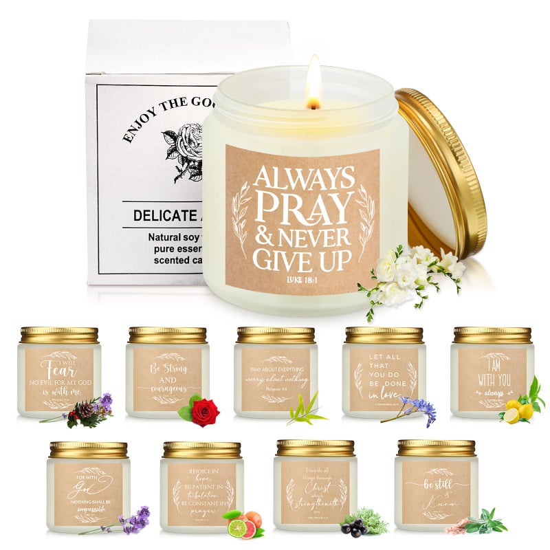 Lewtemi 10 Jars Christian Religious Candles Gifts Bulk Catholic Prayer Scented Candle 3.5 oz Faith Bible Verses Valentines Day Gifts for Church Women Men Employee Coworker(White,Classic) - Image 1