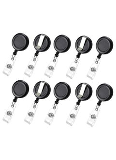 MARKQ [Pack of 10] Black Retractable Badge Reel with Clip – Durable ID Holder with Clear Vinyl Strap – Secure Badge Reel for ID Cards and keys  - Image 1