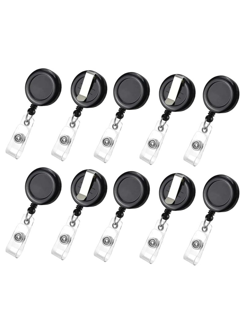 MARKQ [Pack of 10] Black Retractable Badge Reel with Clip – Durable ID Holder with Clear Vinyl Strap – Secure Badge Reel for ID Cards and keys  - Image 1