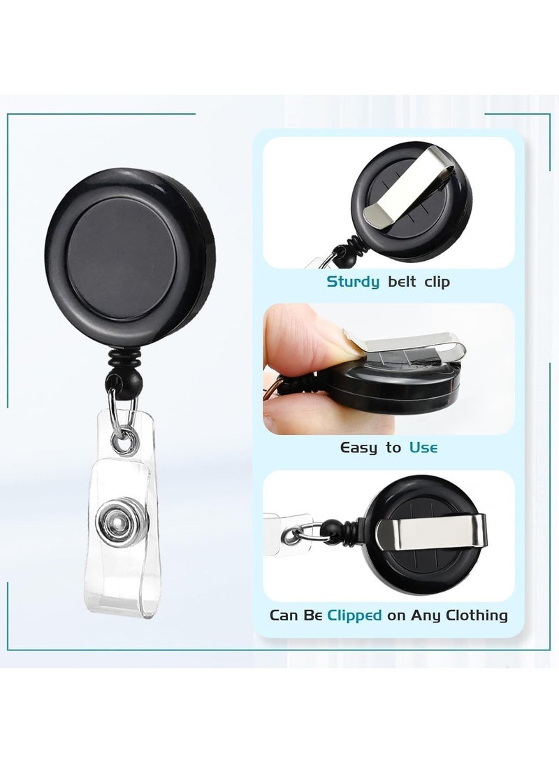 MARKQ [Pack of 10] Black Retractable Badge Reel with Clip – Durable ID Holder with Clear Vinyl Strap – Secure Badge Reel for ID Cards and keys  - Image 4