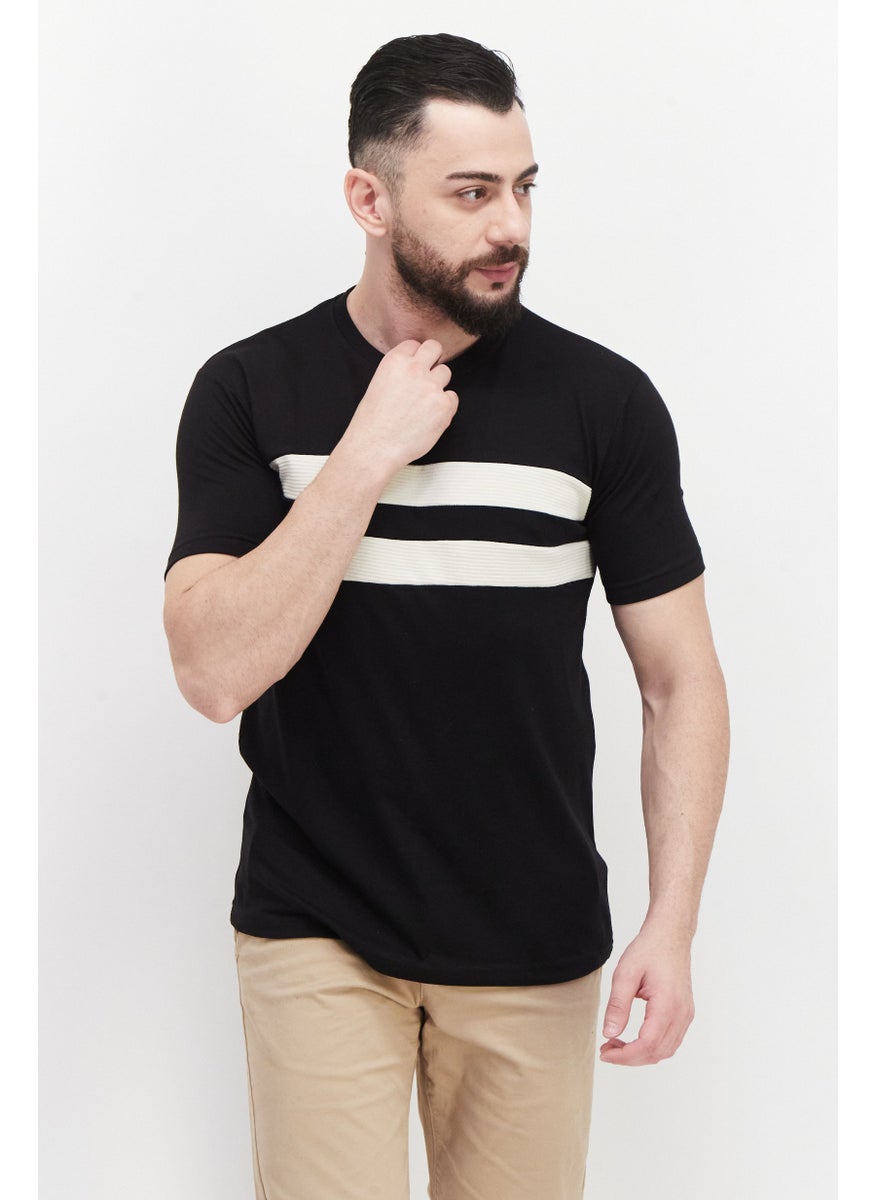 Cactus Man by Ricky Singh - Men Crew Neck Short Sleeves Color Blocked T-Shirt, Black Combo - Image 1