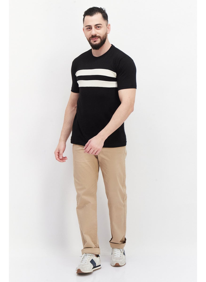 Cactus Man by Ricky Singh - Men Crew Neck Short Sleeves Color Blocked T-Shirt, Black Combo - Image 1