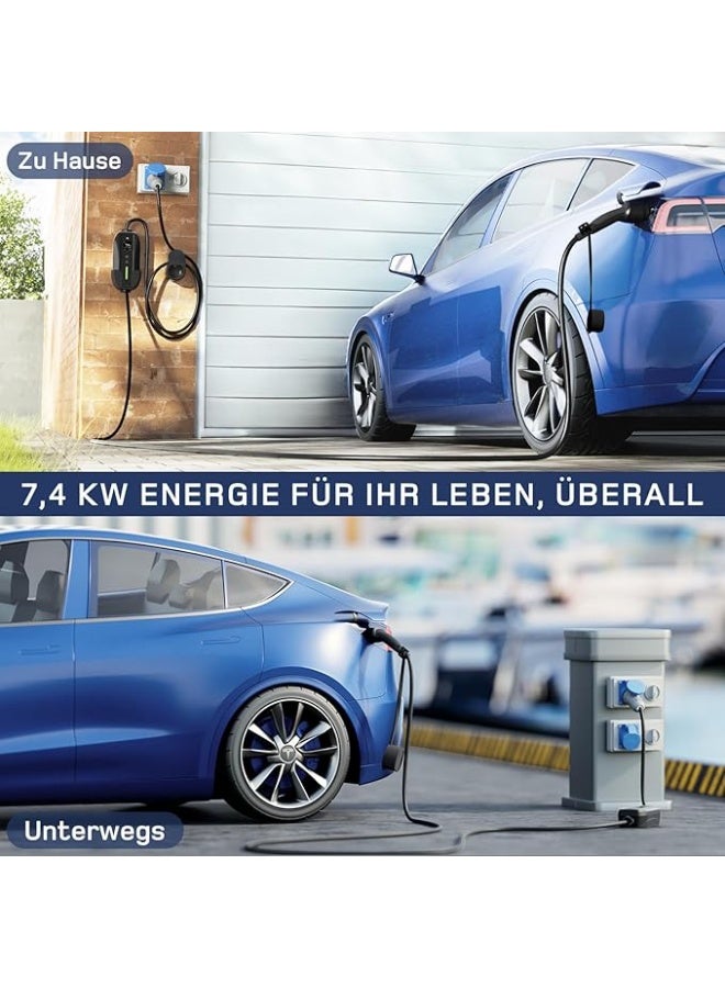 دي شاحن سيارات كهربائية P17 من دي، [7.4 كيلو واط، أحادي الطور، 25 متر، 6 أمبير/10 أمبير/16 أمبير/20 أمبير/24 أمبير/32 أمبير]، شاحن سيارات كهربائية بمقبس من النوع 2، قاعدة شحن متنقلة/ جدارية مع شاشة رقمية - Image 4
