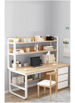 Alissa Home Office Desk With 3 Large Drawers And Open Shelves Computer Table Study Working Table Gaming Desk With Storage Shelves Heavy Duty Desk (140 * 50 * 148cm-Wood Color)  - Image 5