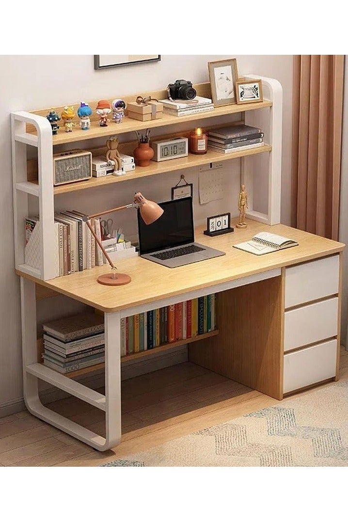 Alissa Home Office Desk with Drawers & Shelves – 140cm Beige Study Table for Laptop, Work & Storage - Image 2