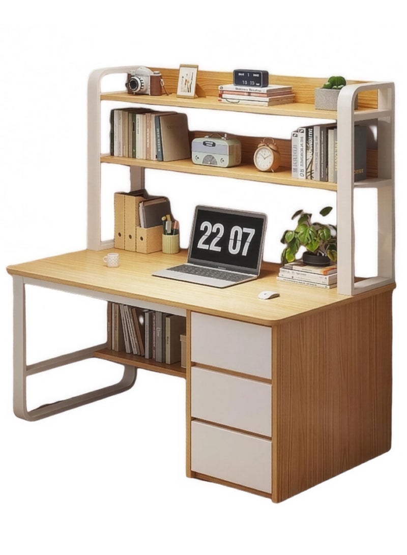 Alissa Home Office Desk with Drawers & Shelves – 140cm Beige Study Table for Laptop, Work & Storage - Image 1