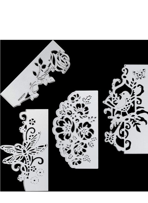 4 Pieces Metal Die Cuts Assorted Flower Cutting Birthday Butterfly Lace Bird Stencils Card DIY Templates for Scrapbook Album Paper Embossing