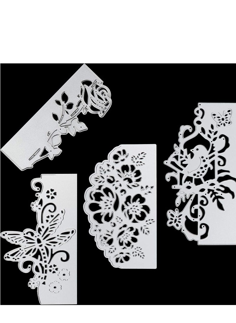 4 Pieces Metal Die Cuts Assorted Flower Cutting Birthday Butterfly Lace Bird Stencils Card DIY Templates for Scrapbook Album Paper Embossing