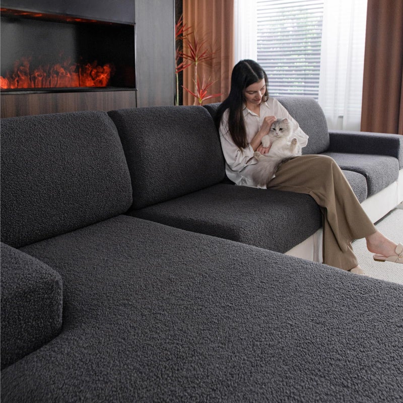 OHSIO Couch Cushion Covers for Sectional Sofa, Stretch Soft Sofa Slipcovers Washable Wear-Resistant Universal Furniture Protector for Living Room(1 Piece Armrest Cover, Dark Gray) - Image 1