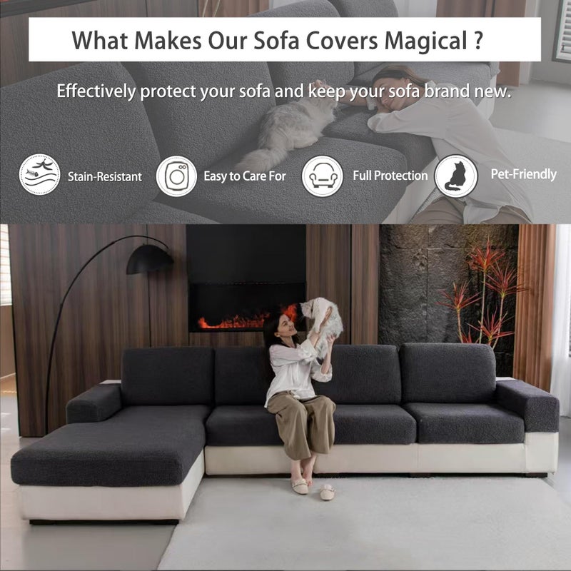 OHSIO Couch Cushion Covers for Sectional Sofa, Stretch Soft Sofa Slipcovers Washable Wear-Resistant Universal Furniture Protector for Living Room(1 Piece Armrest Cover, Dark Gray) - Image 5