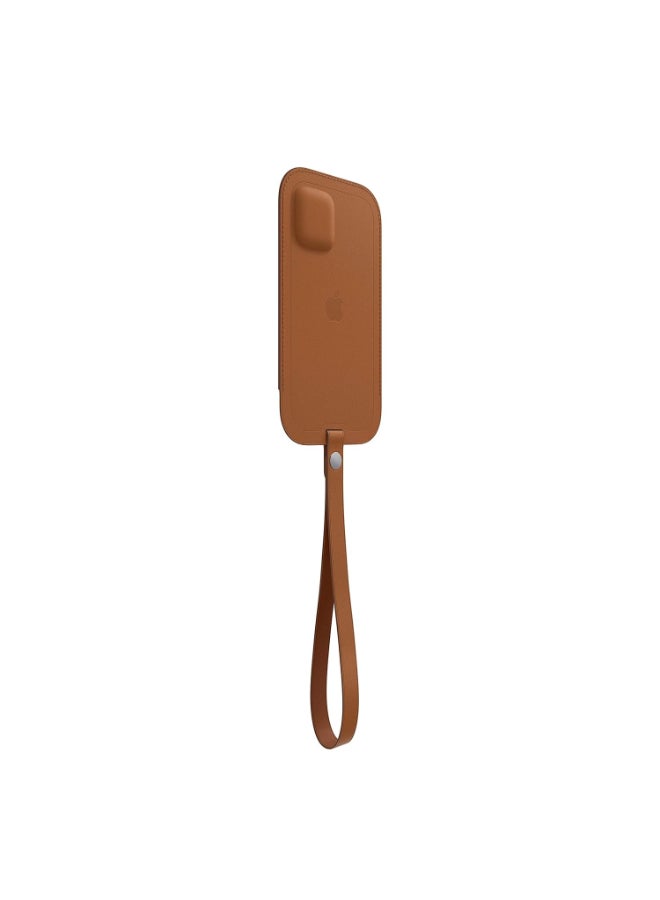 Apple Certified Pre Owned - Leather Sleeve Basic Case with MagSafe for iPhone 12 Mini - Saddle Brown - Image 2