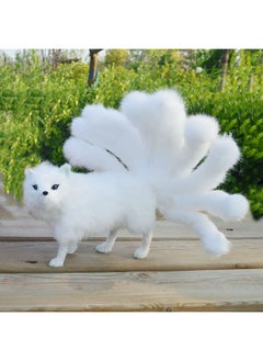 Simulation Fox Doll Nine-tailed Fox Ornaments Identical Model Plush Toy Animal Doll Home Decorations-Color:Rabbit Fur White Nine-tailed Fox Length 23cm High 13cm Tail 19cm